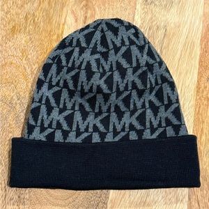 Michael Kors Black & Gray Cuffed Knit Beanie Hat